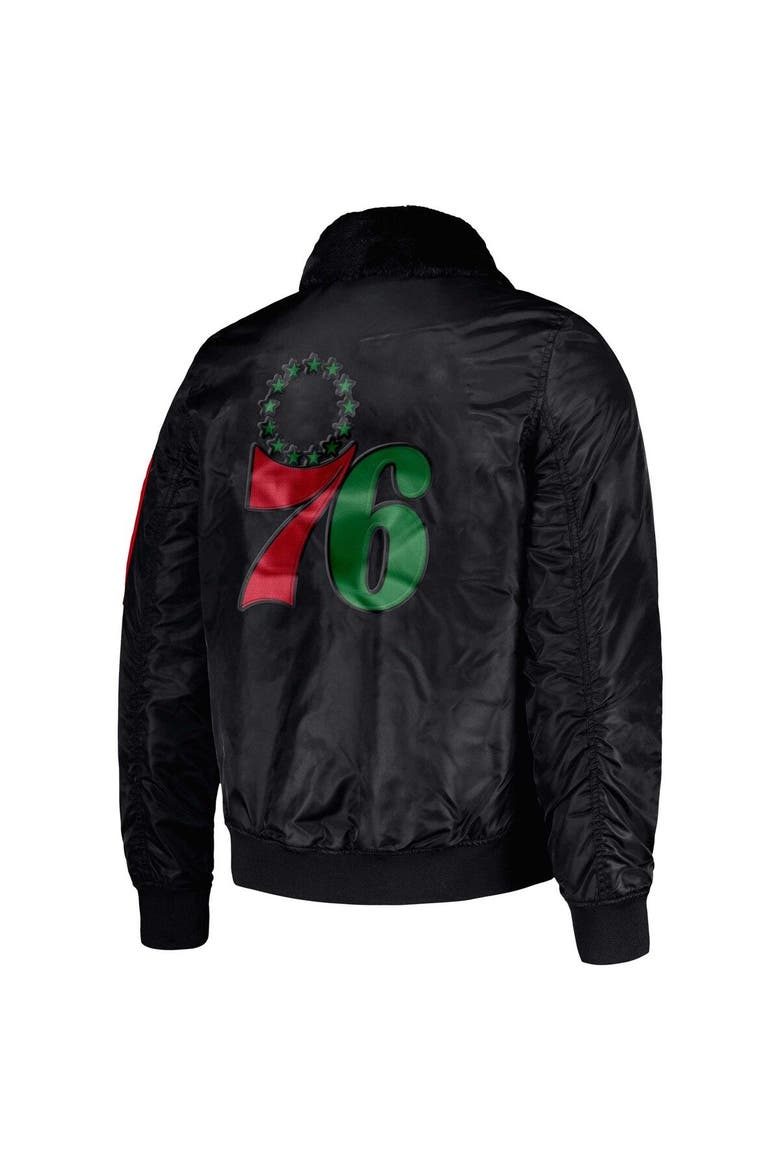 Men's Starter x Ty Mopkins Black Philadelphia 76ers Black History Month Satin Full-Zip Jacket, Alternate, color, Black