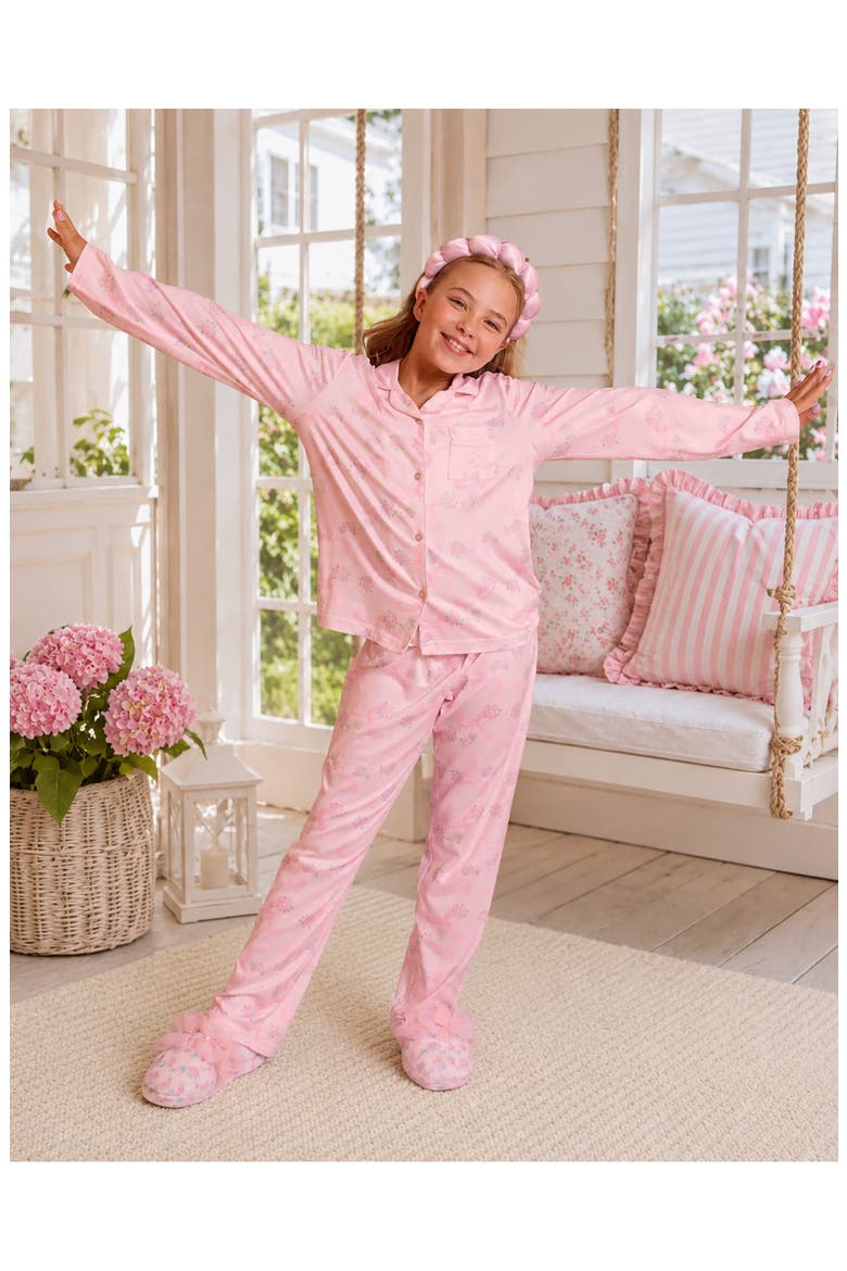 Kids' Bow Floral Pajamas & Headband Set, Alternate, color, POWDER PINK