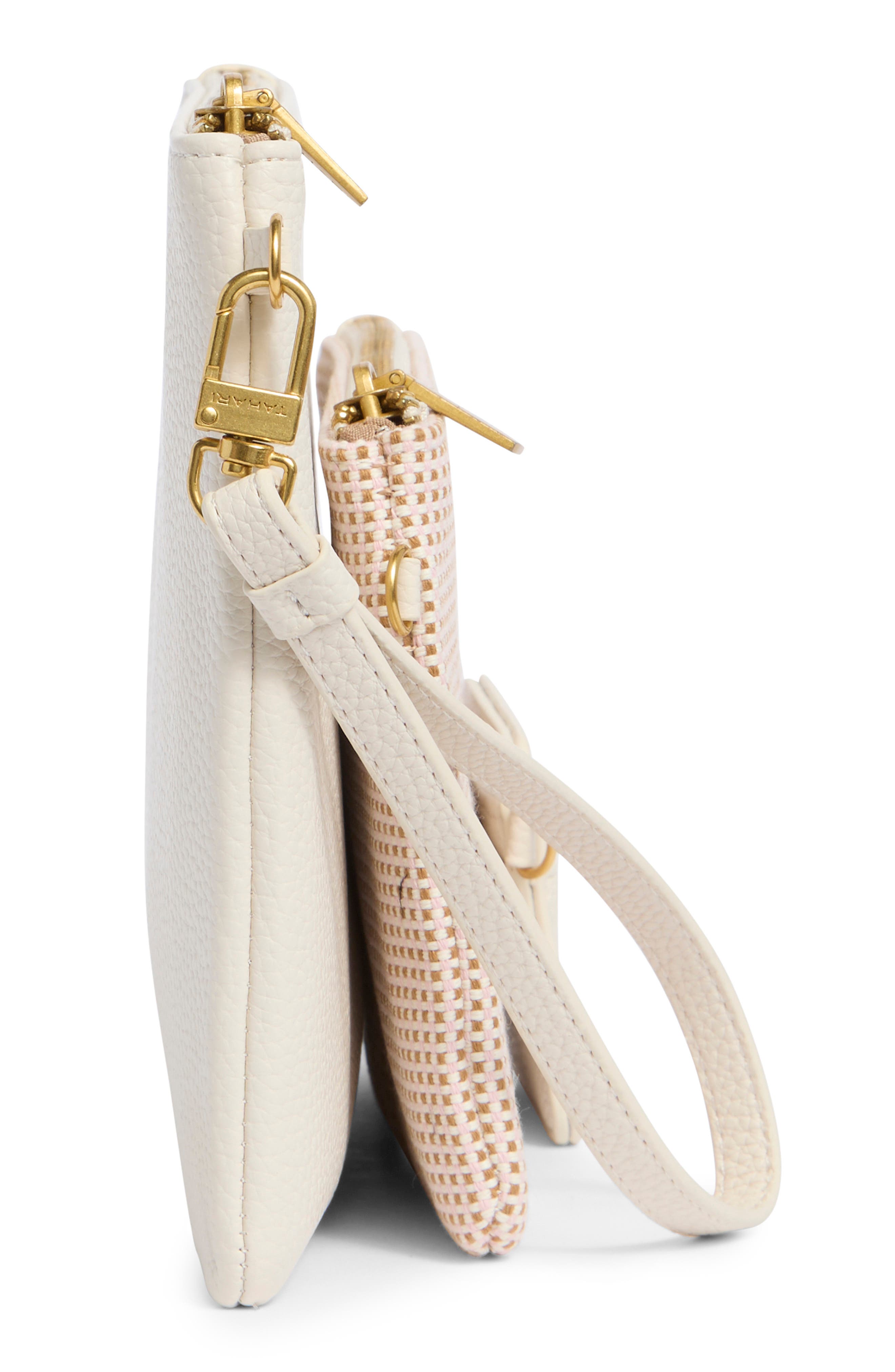 T Tahari Marty Set of 3 Wristlet Pouches & Cardholder Wallet, Alternate, color, Eggshell