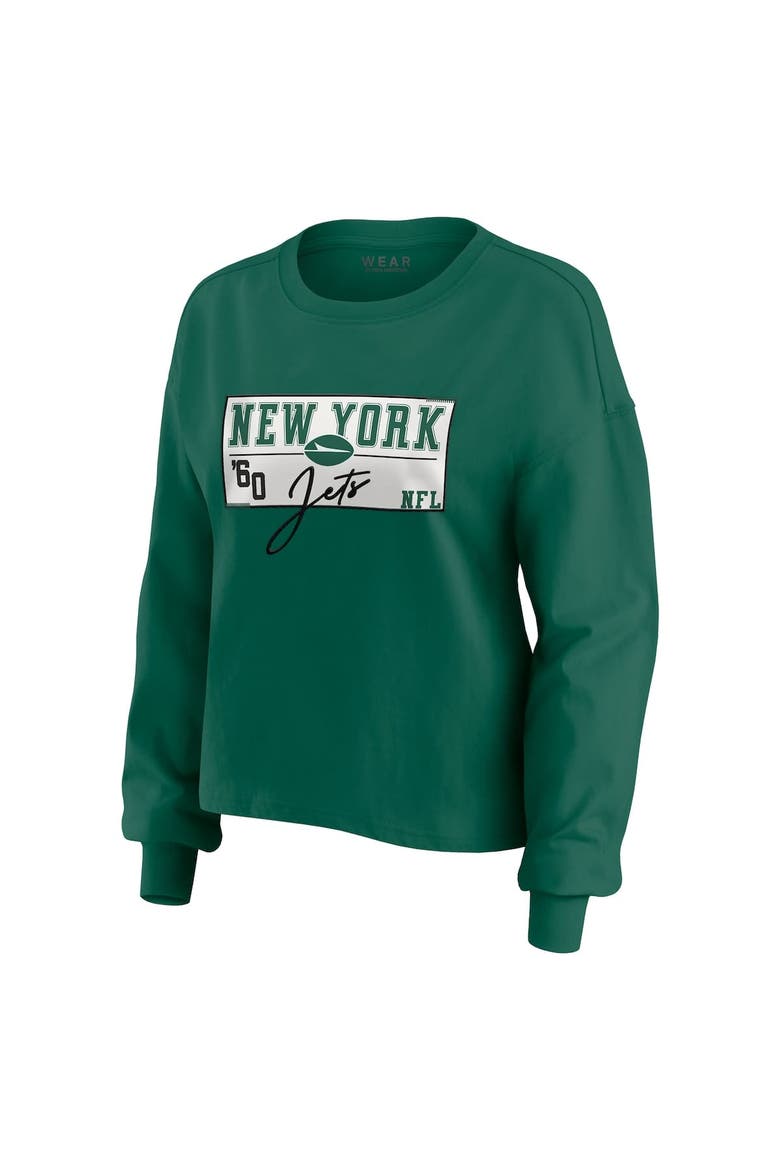 Women's WEAR by Erin Andrews Green New York Jets Heavy Rugby Jersey Long Sleeve T-Shirt & Shorts Lounge Set, Alternate, color, Green