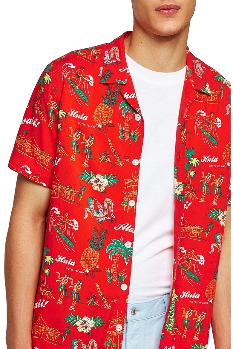 Classic Fit Hawaiian Shirt, Main, color, RED