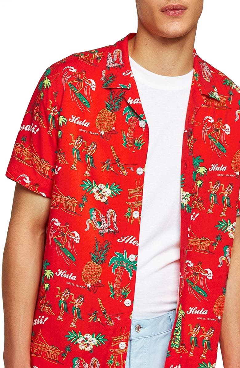 Topman Classic Fit Hawaiian Shirt, Main, color, 