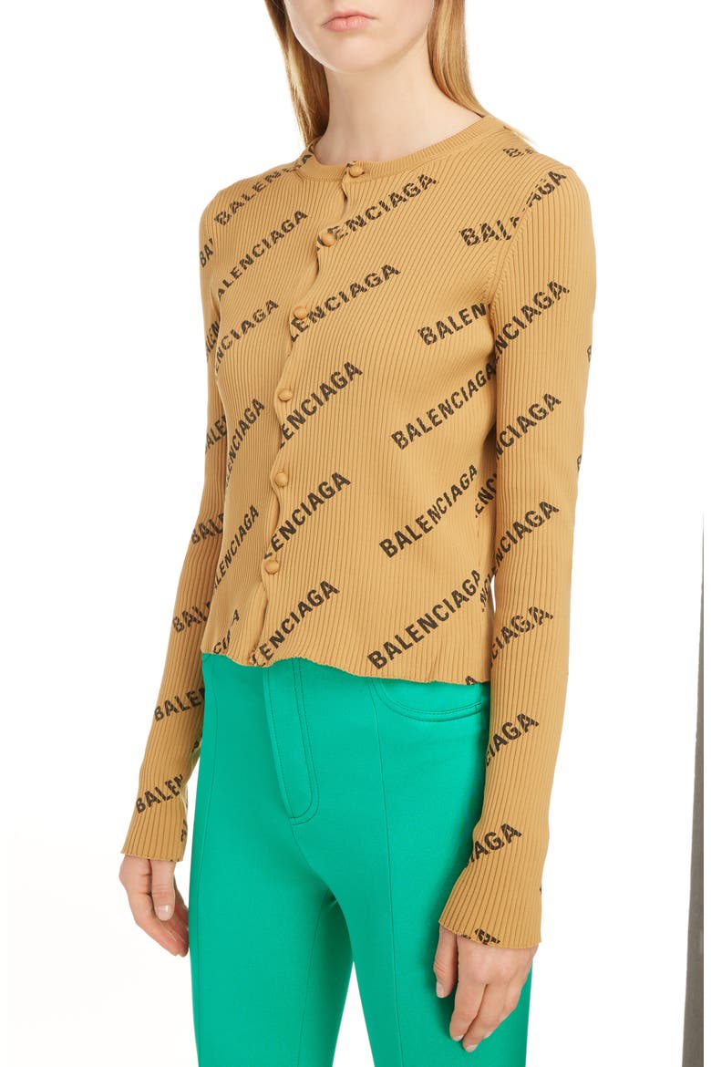 Logo Print Rib Knit Cardigan, Alternate, color, SAHARA/ BLACK