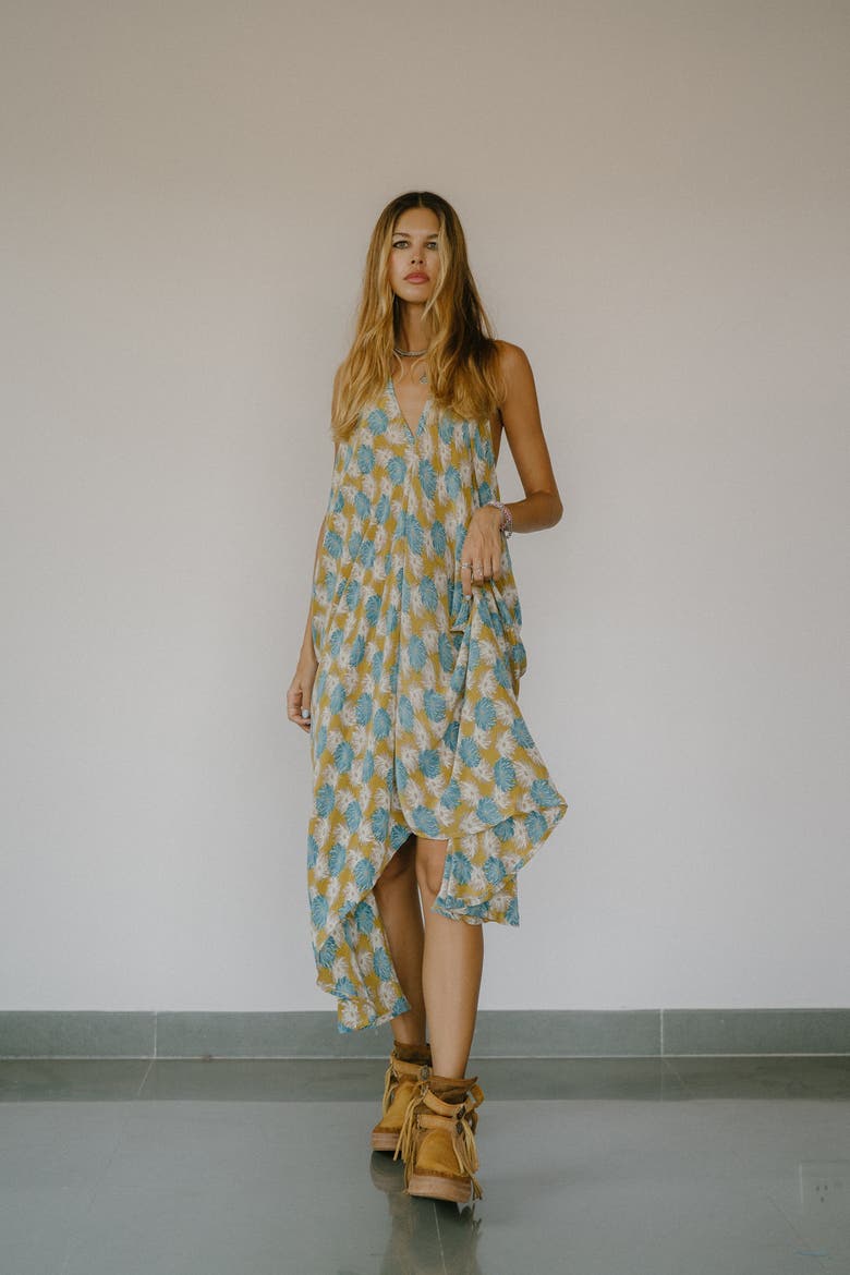 Classic Silk Dress Confetti, Alternate, color, Mustard, White & Blue