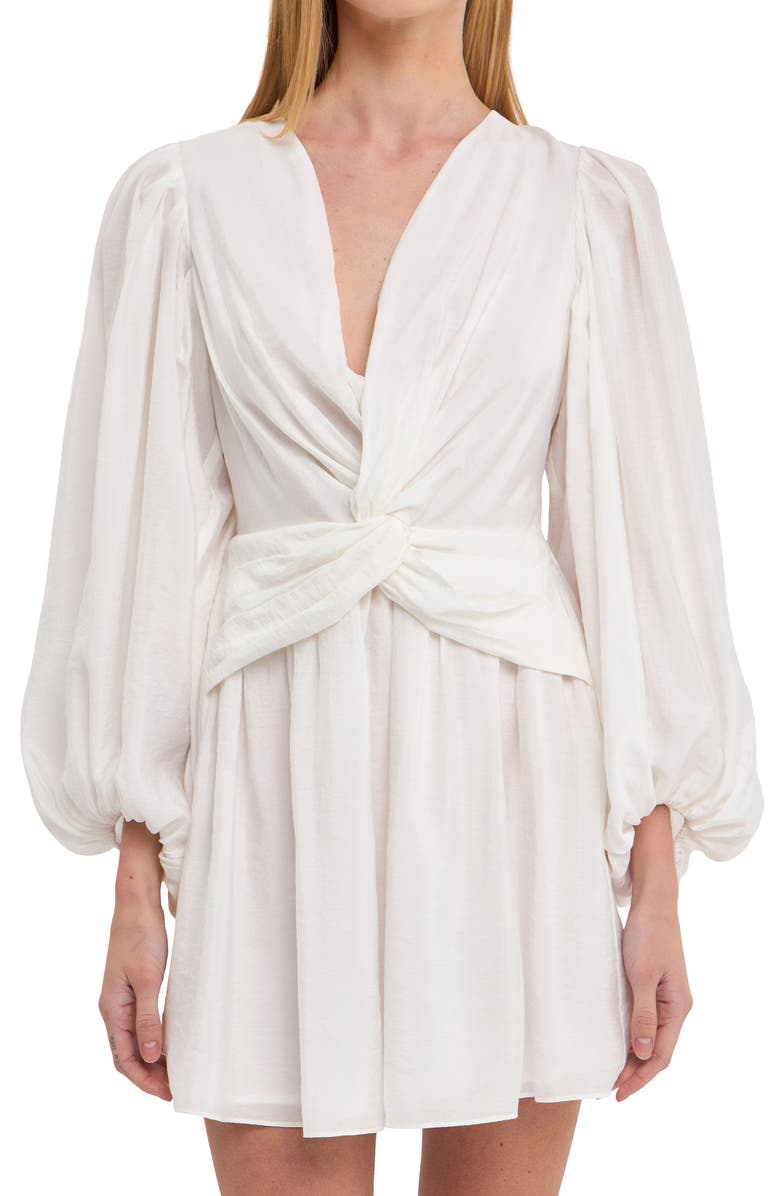 Endless Rose Twist Front Drape Long Sleeve Minidress, Alternate, color, 