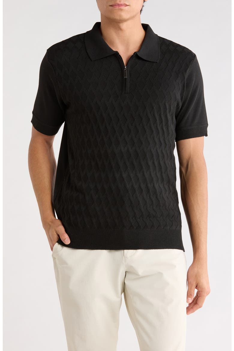 Half Zip Knit Polo Sweater, Main, color, BLACK
