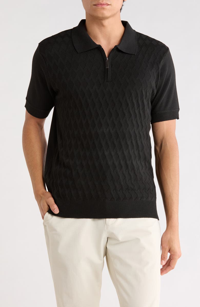 TOM BAINE Half Zip Knit Polo Sweater, Main, color, Black