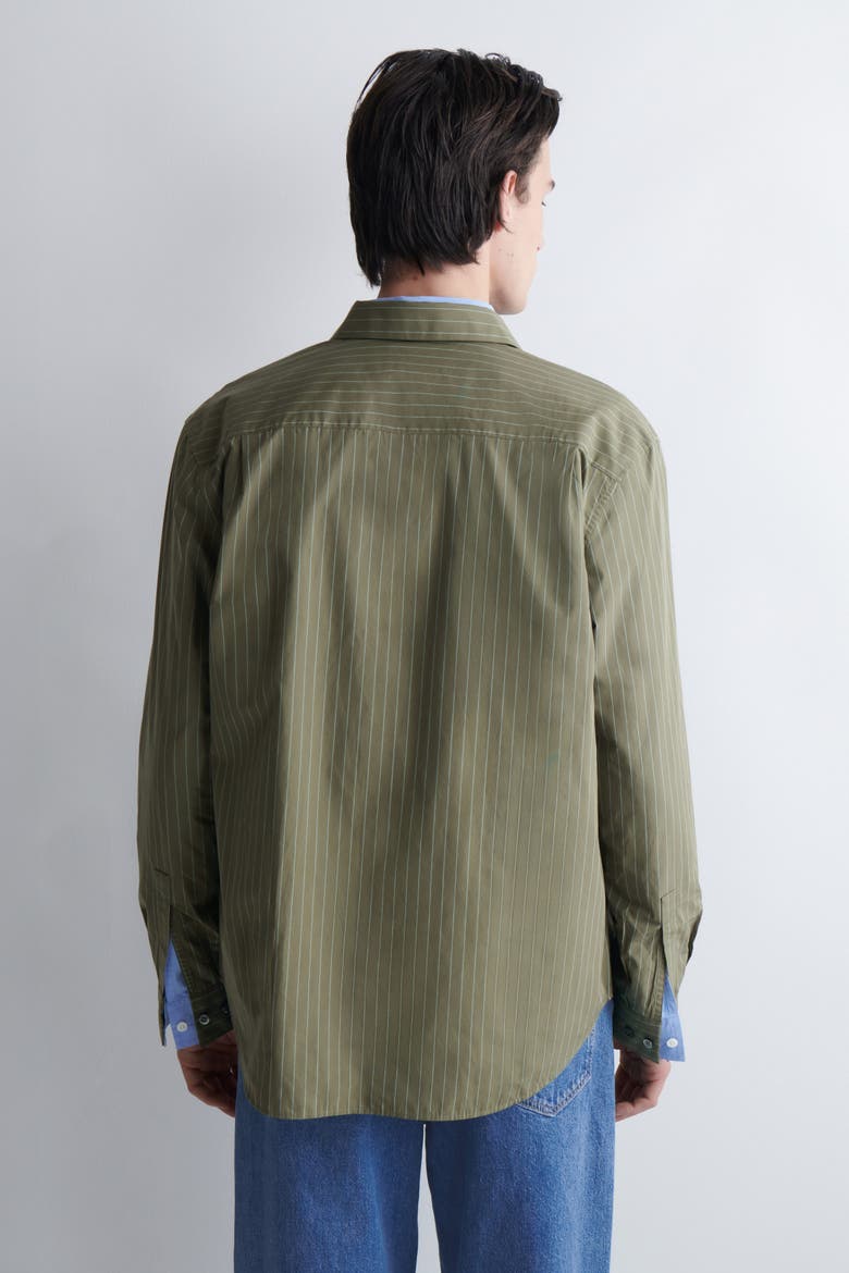 Relaxed Pima Cotton Poplin Shirt, Alternate, color, KHAKI / STRIPED