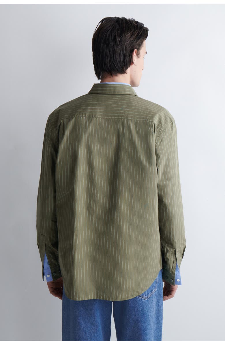 COS Relaxed Pima Cotton Poplin Shirt, Alternate, color, Khaki / Striped