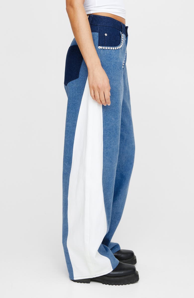 NASTY GAL Diamante Trim Colorblock Jeans, Alternate, color, 