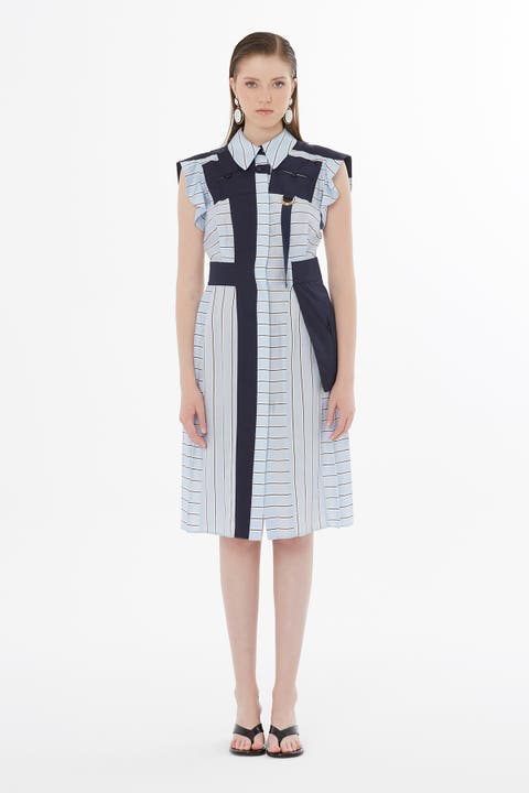 Blue Buckle Detail Unlined Dress