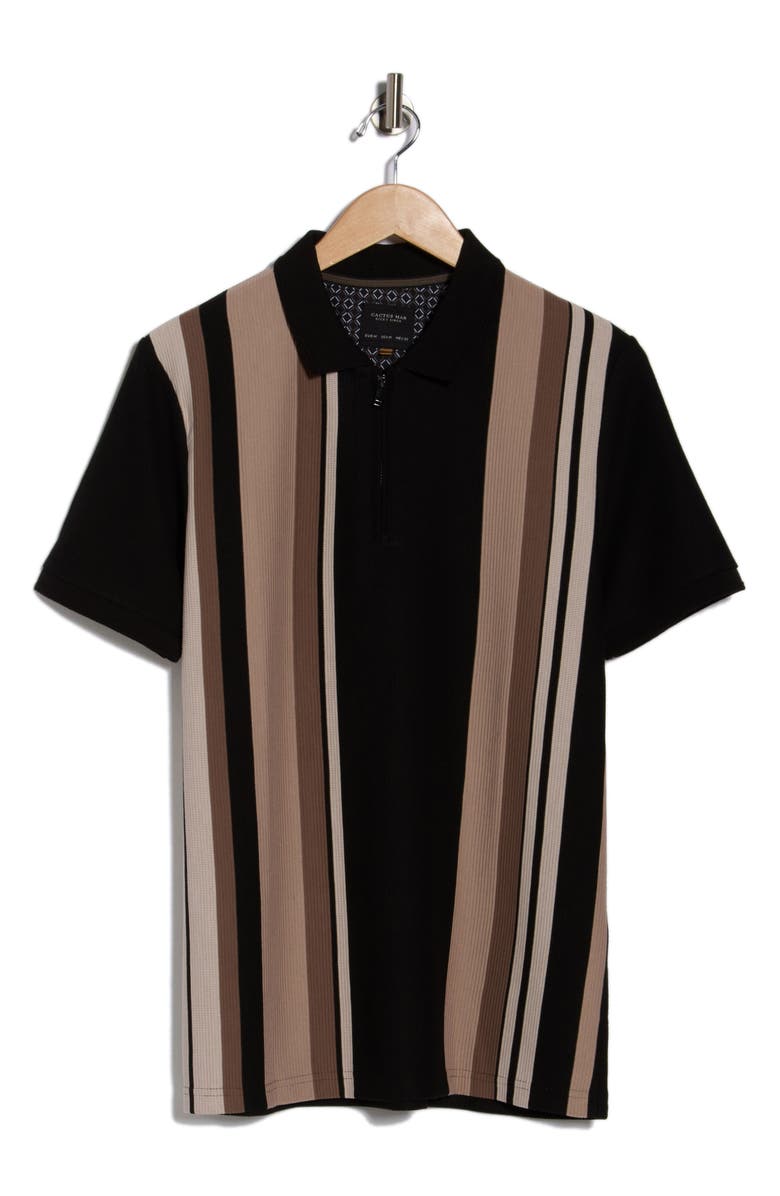 Cactus Man Vertical Stripe Knit Zip Polo, Alternate, color, Black W/ Cream White Stripes