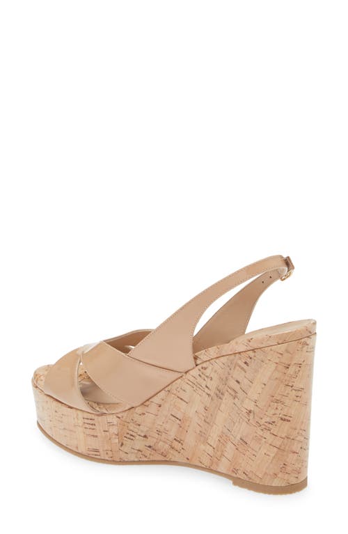 Stuart Weitzman Carmen Patent Slingback Wedge Sandals In Adobe