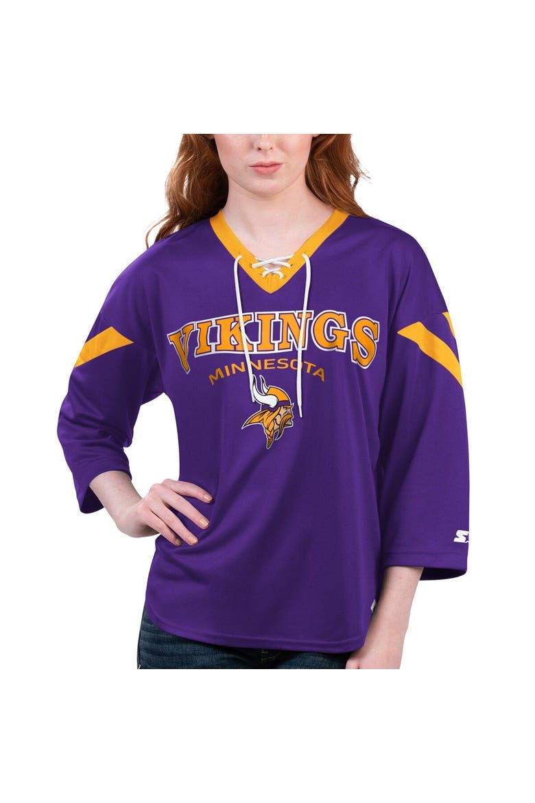 Women's Starter Purple Minnesota Vikings Rally Lace-Up 3/4 Sleeve T-Shirt, Main, color, Purple