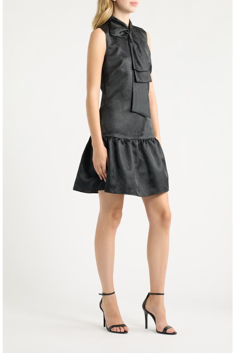 Bow Neck Tiered Dress, Alternate, color, ANNE BLACK