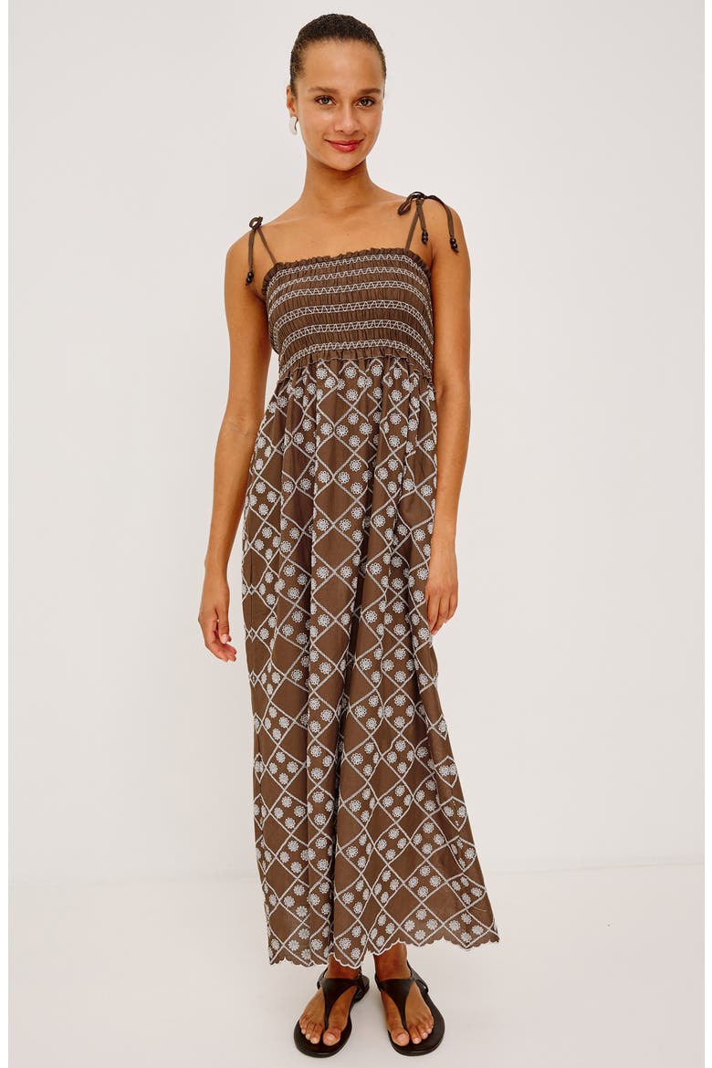 Becca Floral Embroidery Maxi Dress, Alternate, color, COCOA DAISY EMBROIDERY