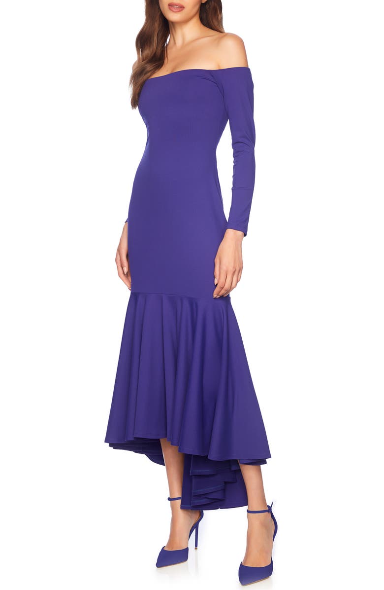 Off the Shoulder Long Sleeve High-Low Dress