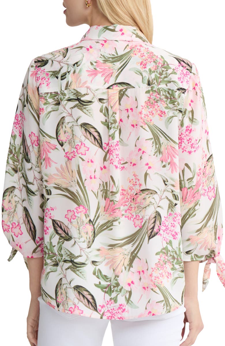 Jones New York Floral Tie Sleeve Button-Up Shirt, Alternate, color, White Sand Multi