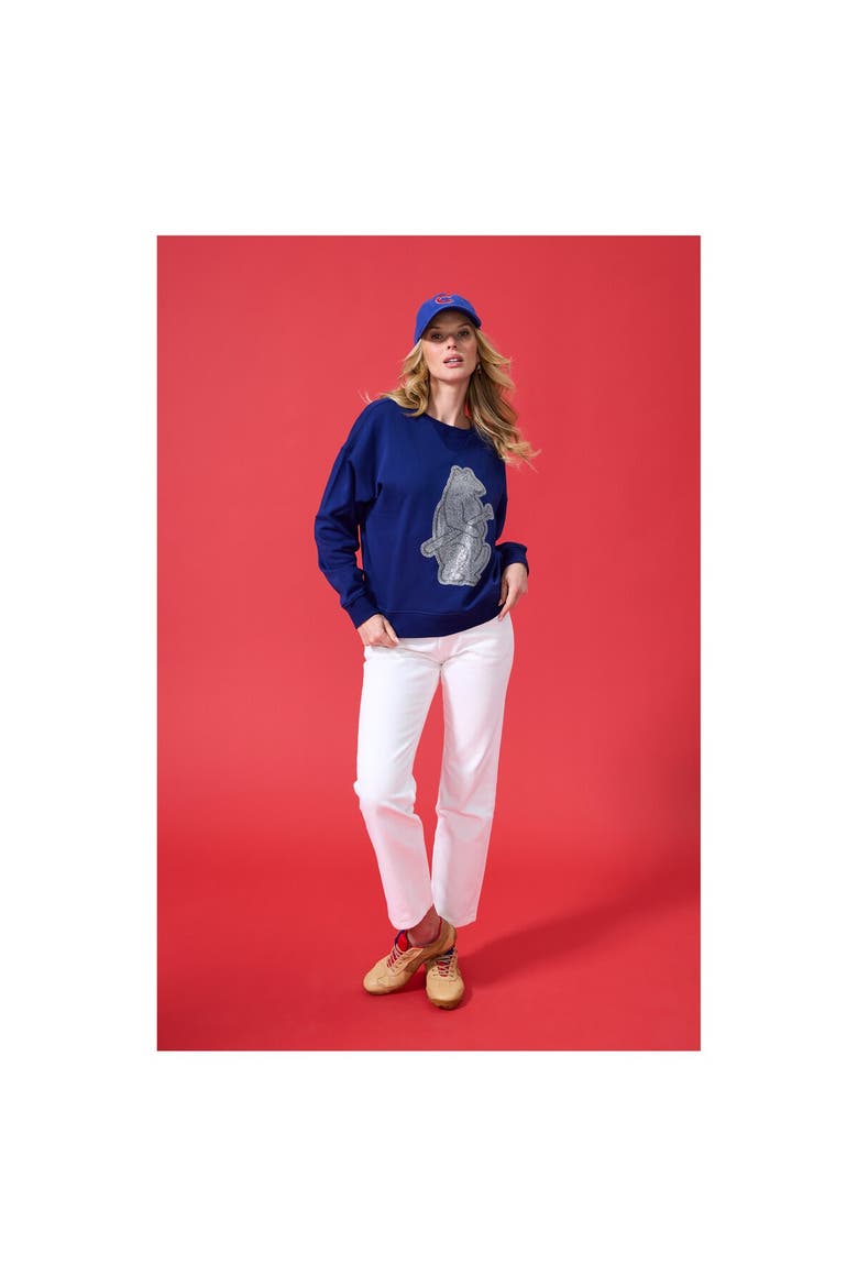 Women's Terez Navy Chicago Cubs Oversized Gemstone Logo Sweatshirt, Alternate, color, Navy