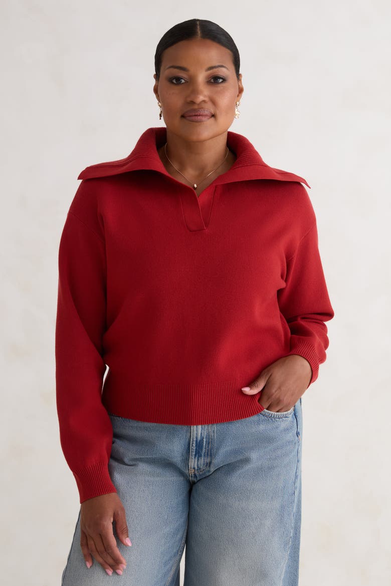 The Wide Collar Sweater, Main, color, BRICK RED