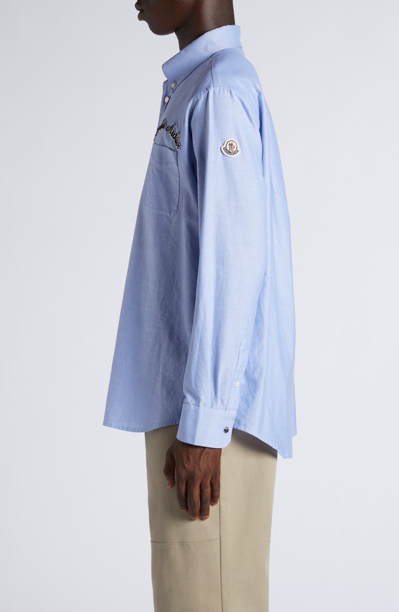 Moncler Archive Logo Patch Cotton Button-Down Shirt, Alternate, color, 
