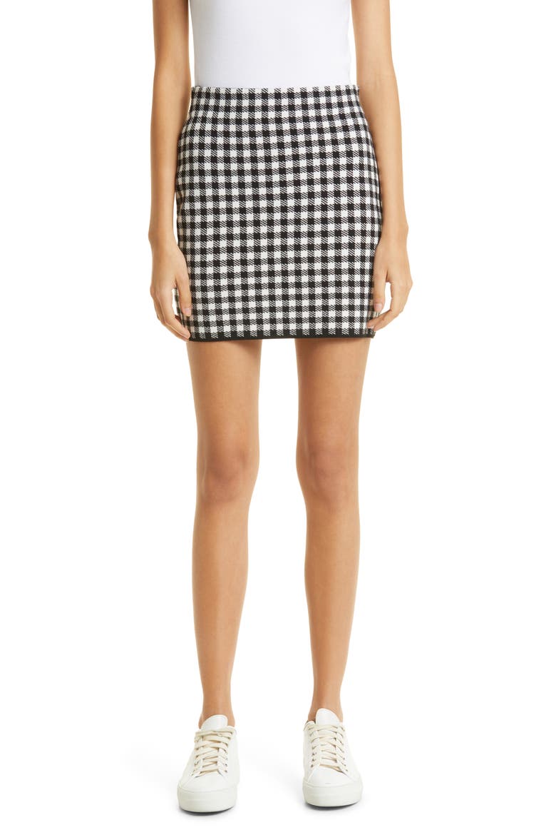 Gingham Jacquard Minskirt, Main, color, BLACK/ WHITE