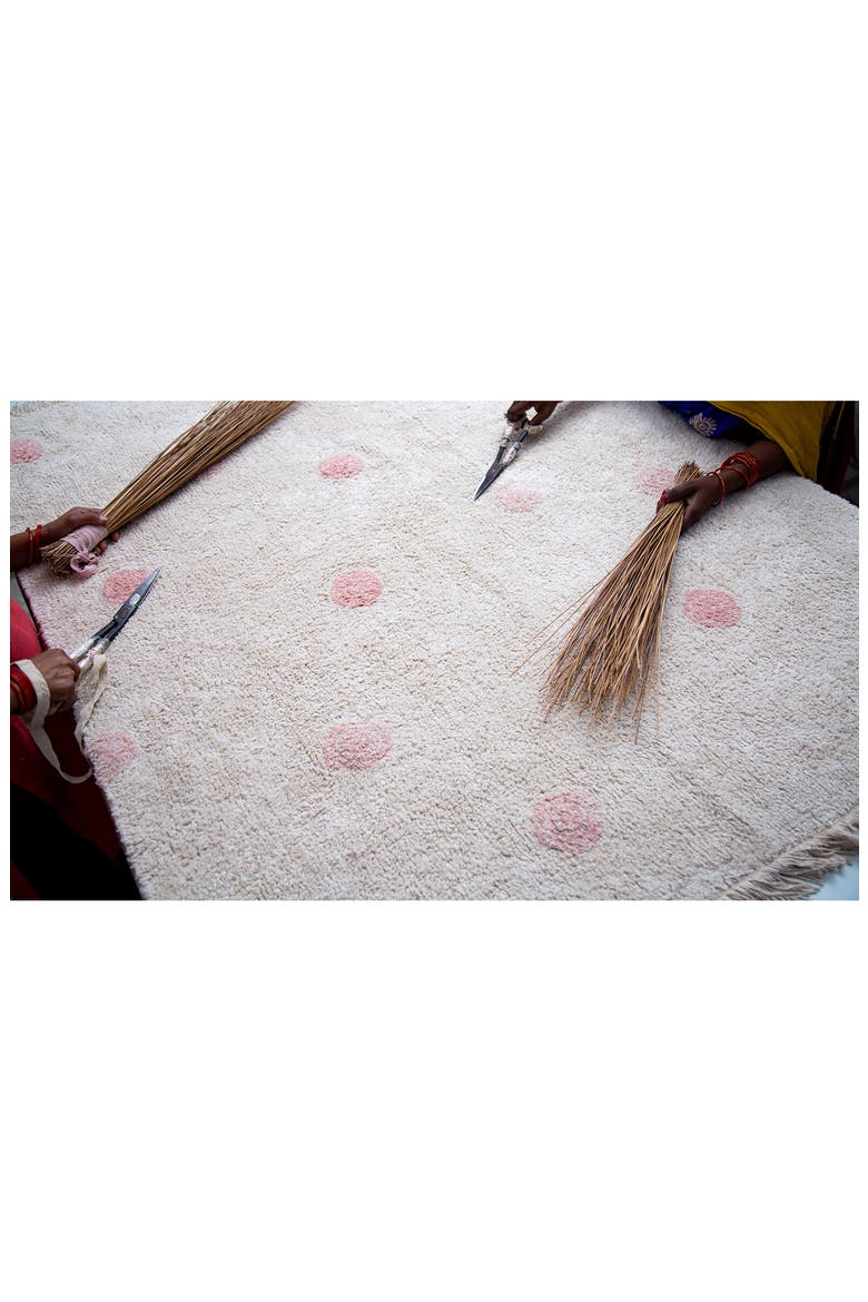 Polka Dot Fringe Trim Washable Cotton Blend Rug, Alternate, color, NATURAL
