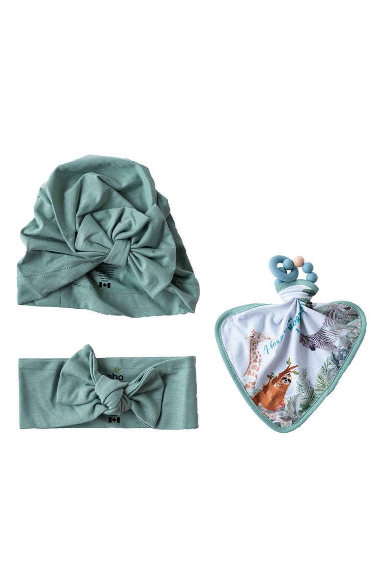 EARTH BABY OUTFITTERS Kids' Bow Hat, Head Wrap and Teether Toy Set, Main, color, 