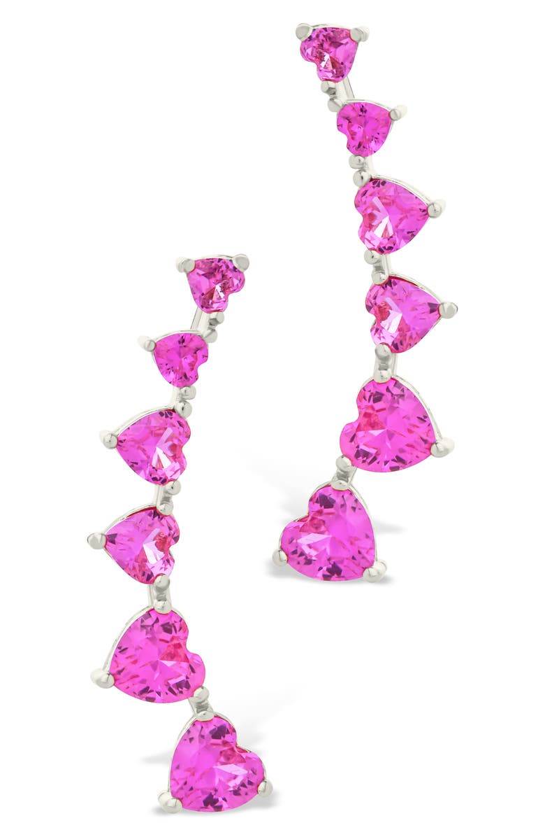 Sterling Forever Jillian Cubic Zirconia Heart Ear Climbers, Alternate, color, Silver / Pink