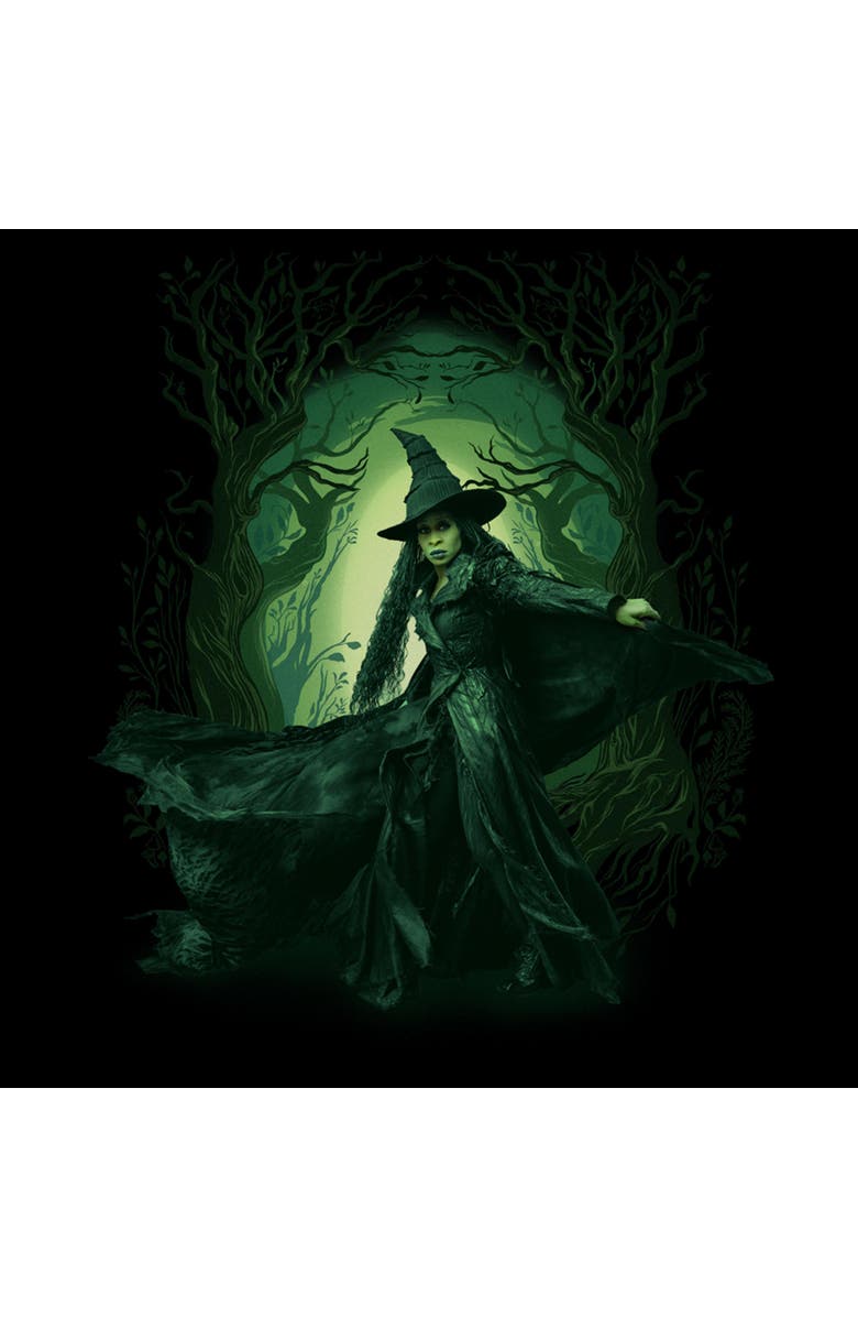 Wicked: For Good Women's Wicked For Good Elphaba Green Forest Graphic T-Shirt, Alternate, color, Black