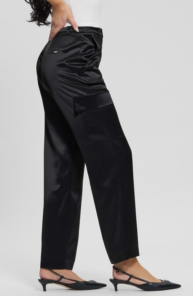 GUESS Megan Satin Cargo Pants, Alternate, color, Jblk-Black