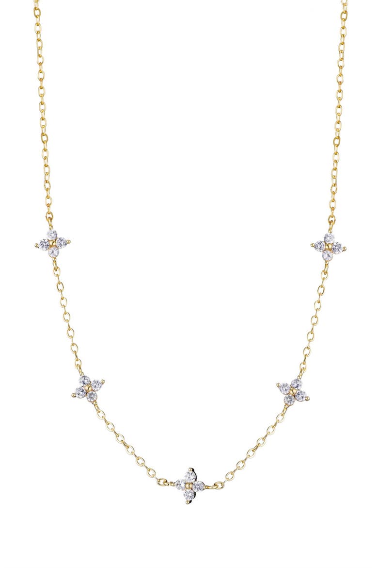 Cubic Zirconia Flower Station Necklace, Main, color, GOLD