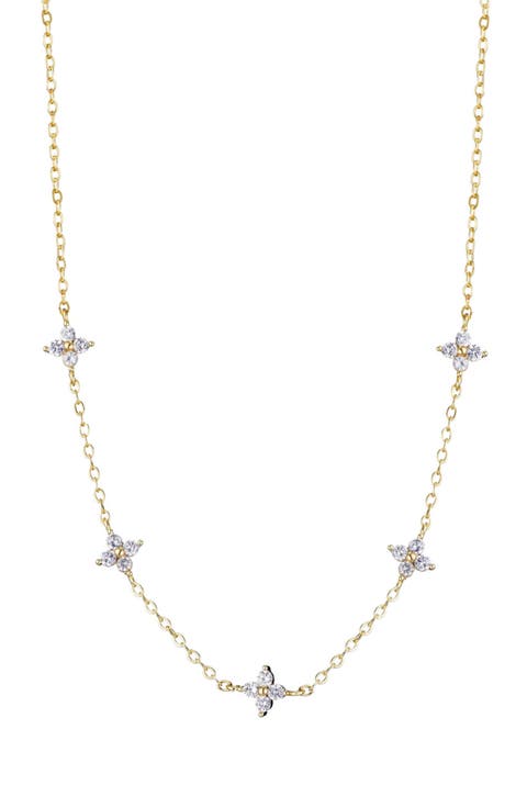 Cubic Zirconia Flower Station Necklace