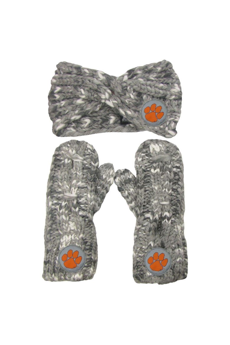 Women's ZooZatz Clemson Tigers Logo Marled Headband and Mitten Set, Main, color, Gray
