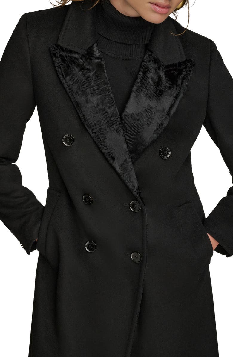 Donna Karan New York Tailored Double Breasted Wool Blend Coat, Alternate, color, Ebony