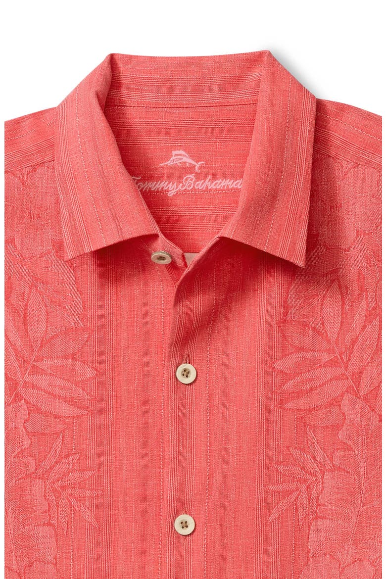 Maui Border Silk Short Sleeve Button-Up Shirt, Alternate, color, MELON BERRY