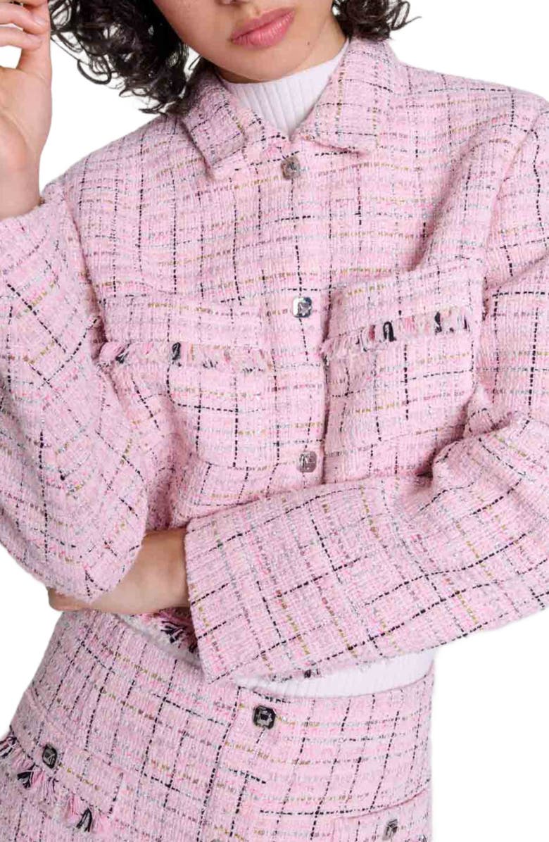 maje Tweed sleeveless jacket, Alternate, color,