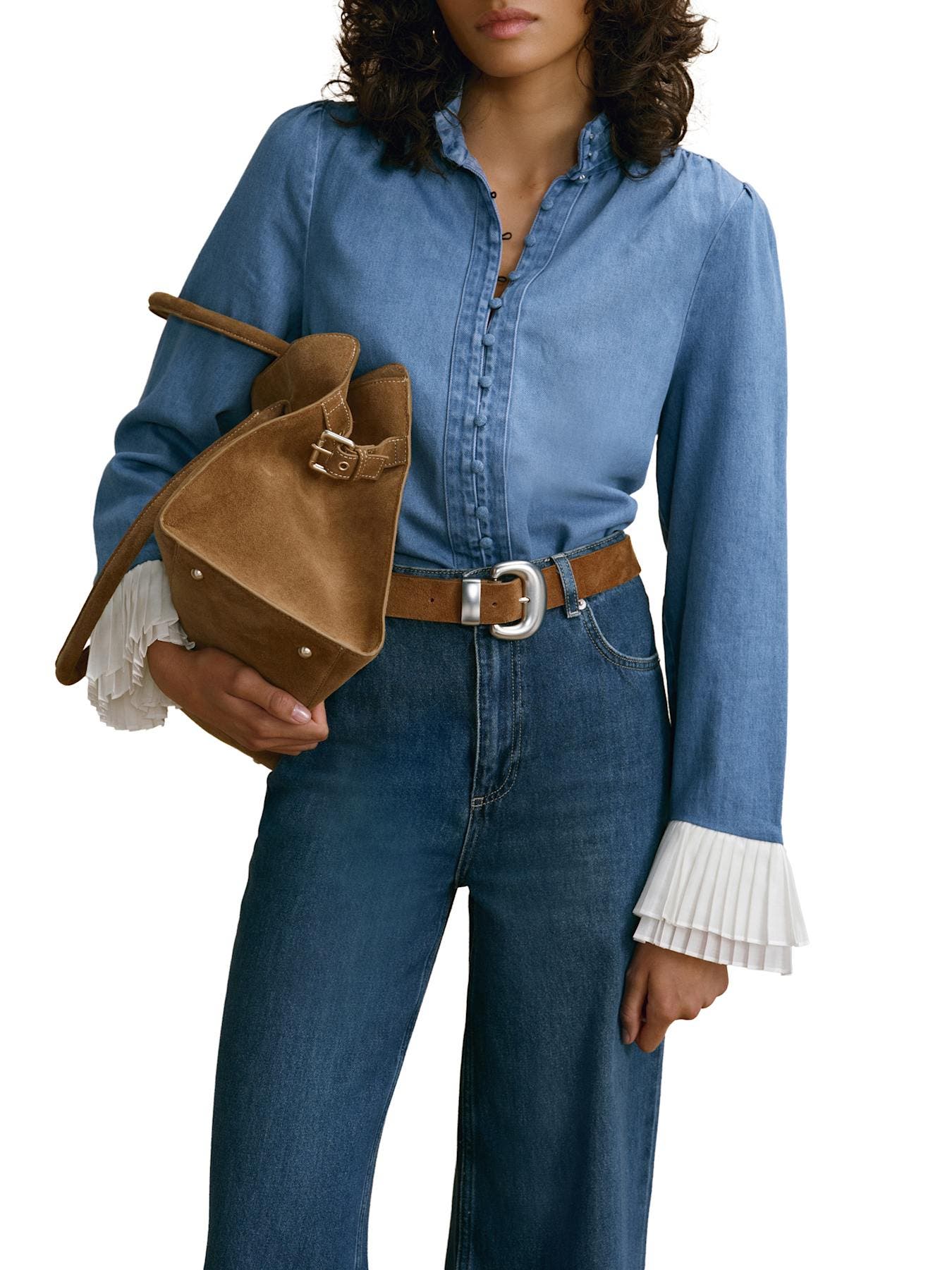 Denim Contrast Cuff Blouse - image 2