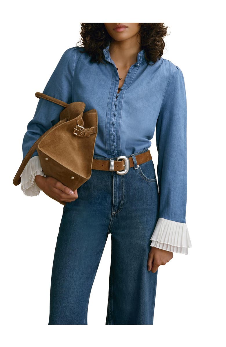 MINT VELVET Denim Contrast Cuff Blouse, Alternate, color, Blue