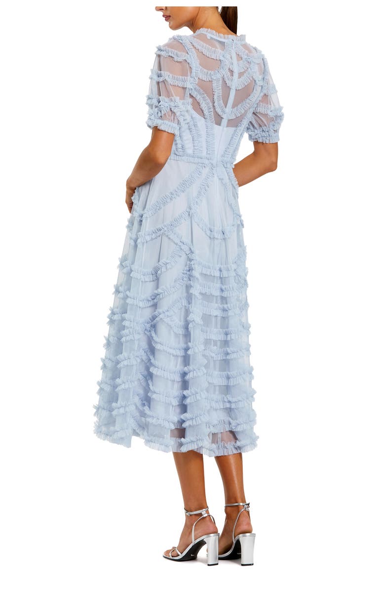Mac Duggal High Neck Short Sleeve Ruffled Midi Dress, Alternate, color, Periwinkle