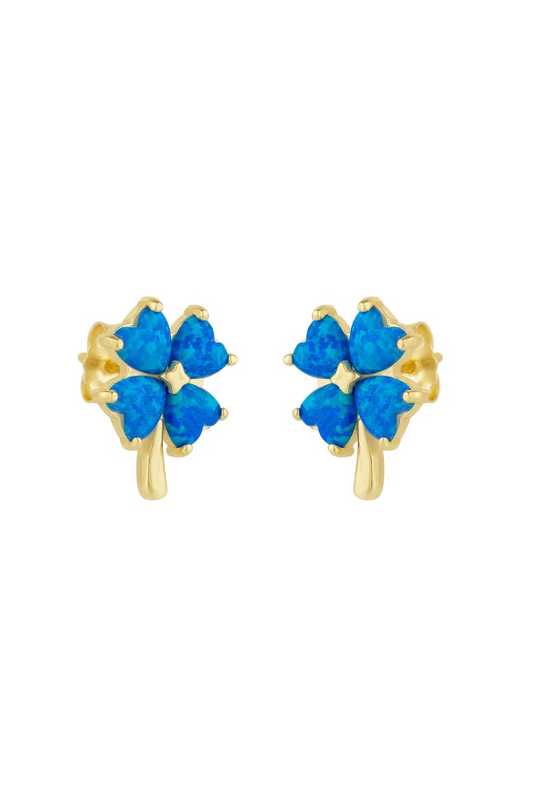 Blue Opal Four Leaves Clover Sterling Silver Stud Earring, Main, color, Gold