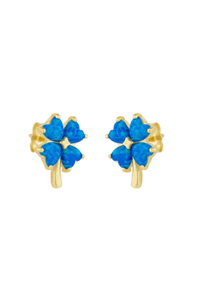 Spero London Blue Opal Four Leaves Clover Sterling Silver Stud Earring, Main, color, Gold
