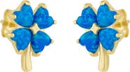 Spero London Blue Opal Four Leaves Clover Sterling Silver Stud Earring