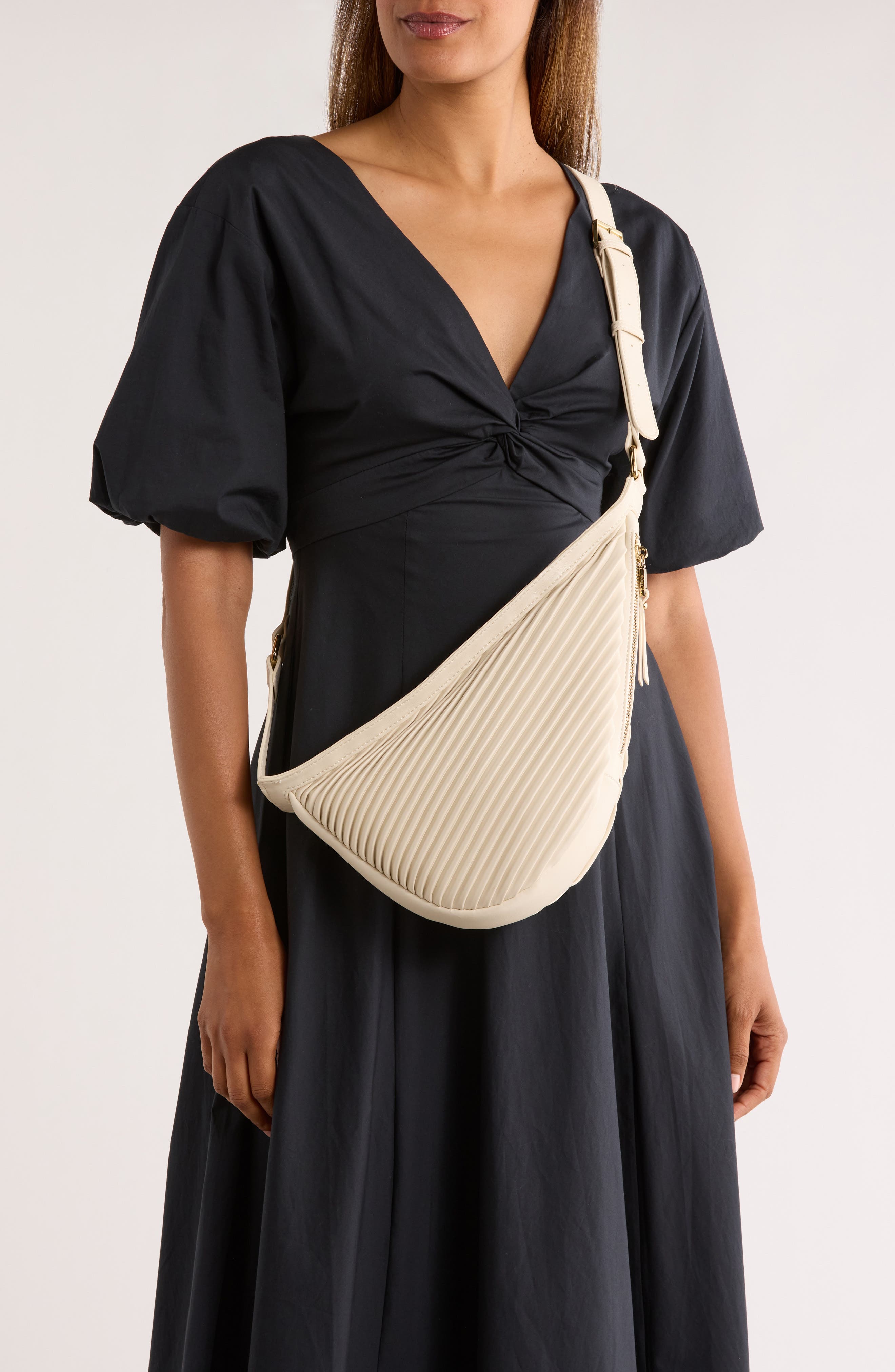 Dolce Vita Pleated Sling Crossbody Bag, Alternate, color, Ivory