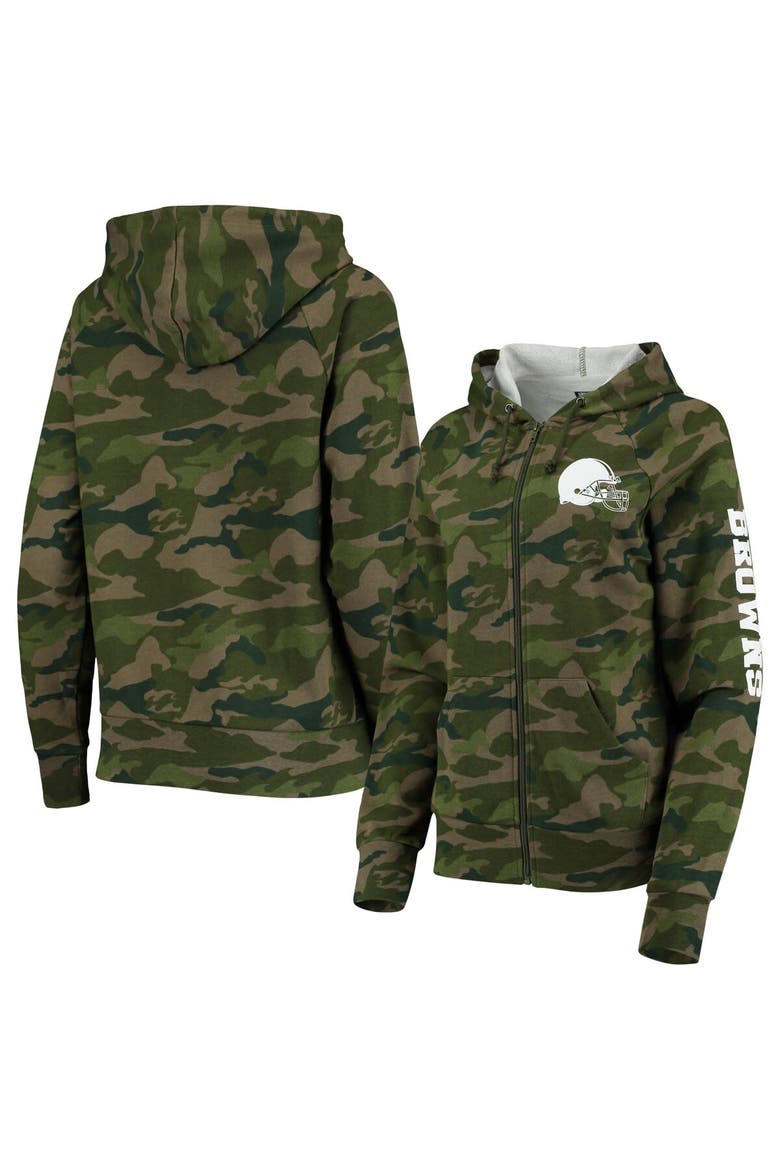 Women's New Era Camo Cleveland Browns Raglan Full-Zip Hoodie, Main, color, Camo