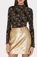Milly Ren Metallic Mock Neck Mesh Top