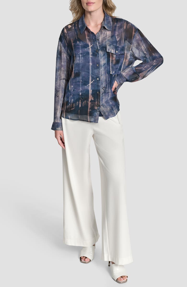 DKNY Print Long Sleeve Button-Up Chiffon Shirt, Alternate, color, Hudson Lights