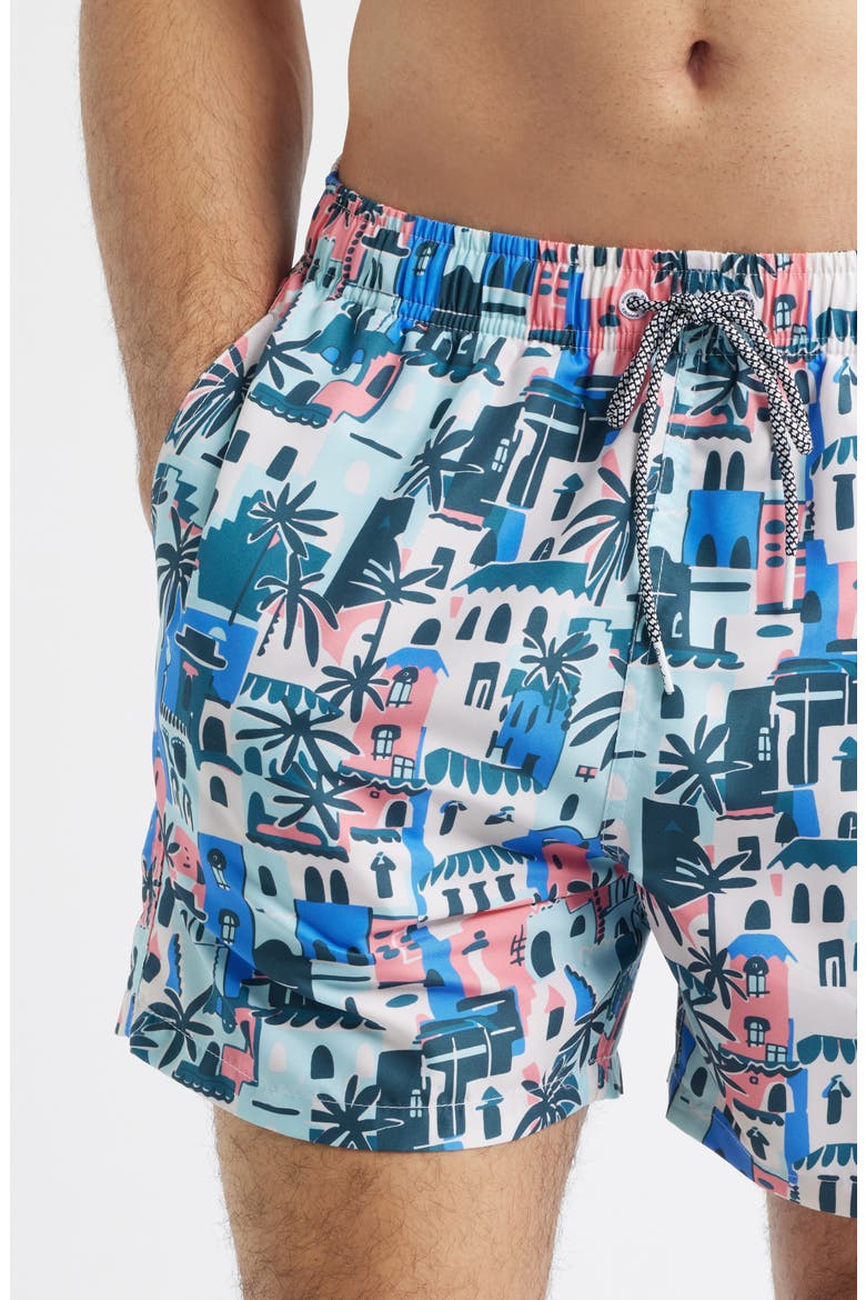 City Print Mid Length Swim Trunks, Alternate, color, MULTI
