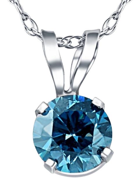 3/8Ct Round Blue Diamond Solitaire 14K Gold Pendant Necklace Lab Grown