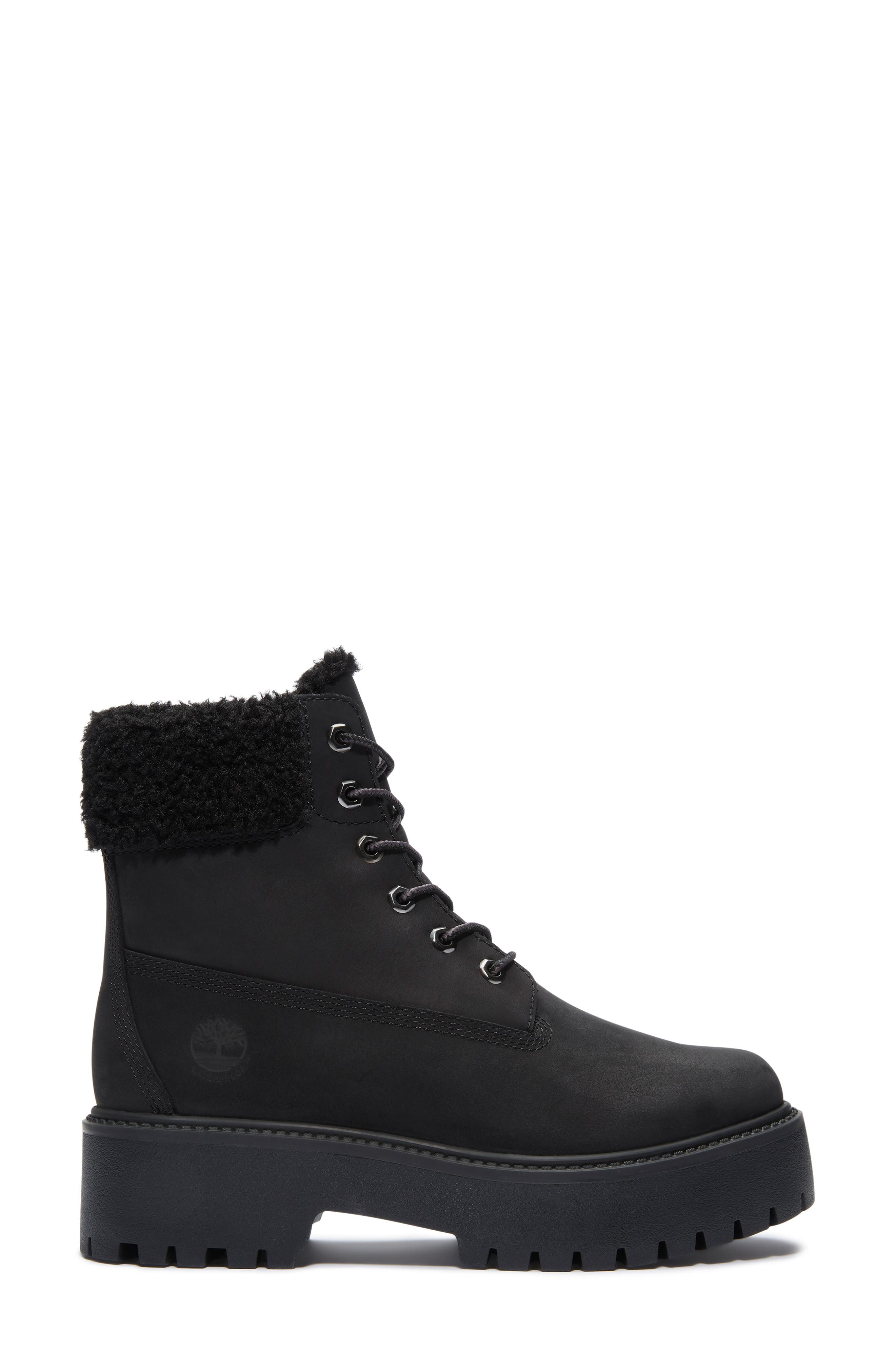 Timberland Stone Street Waterproof Faux Fur Lined Platform Boot, Alternate, color, Black Nubuck